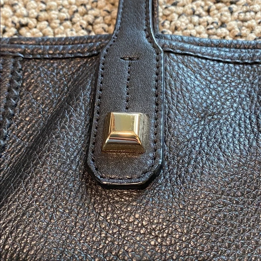 Stella & Dot Black Leather Tote with Snakeskin Accent